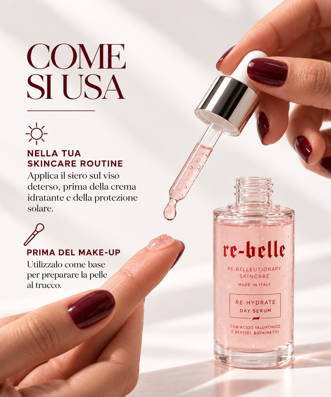 RE-HYDRATE
Siero viso illuminante e idratante con peptidi
30 ml